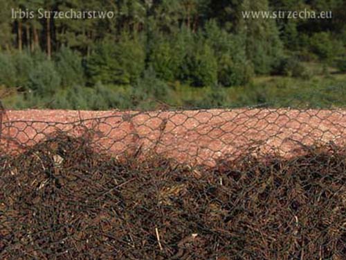 Thatched roof: filling the ridge with heather - underneath the protection of the roof against moss and lichen